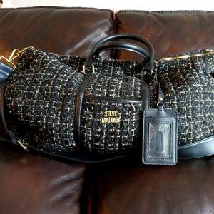 Steve Madden luggage carry-on with handles straps pockets ID case black and gold